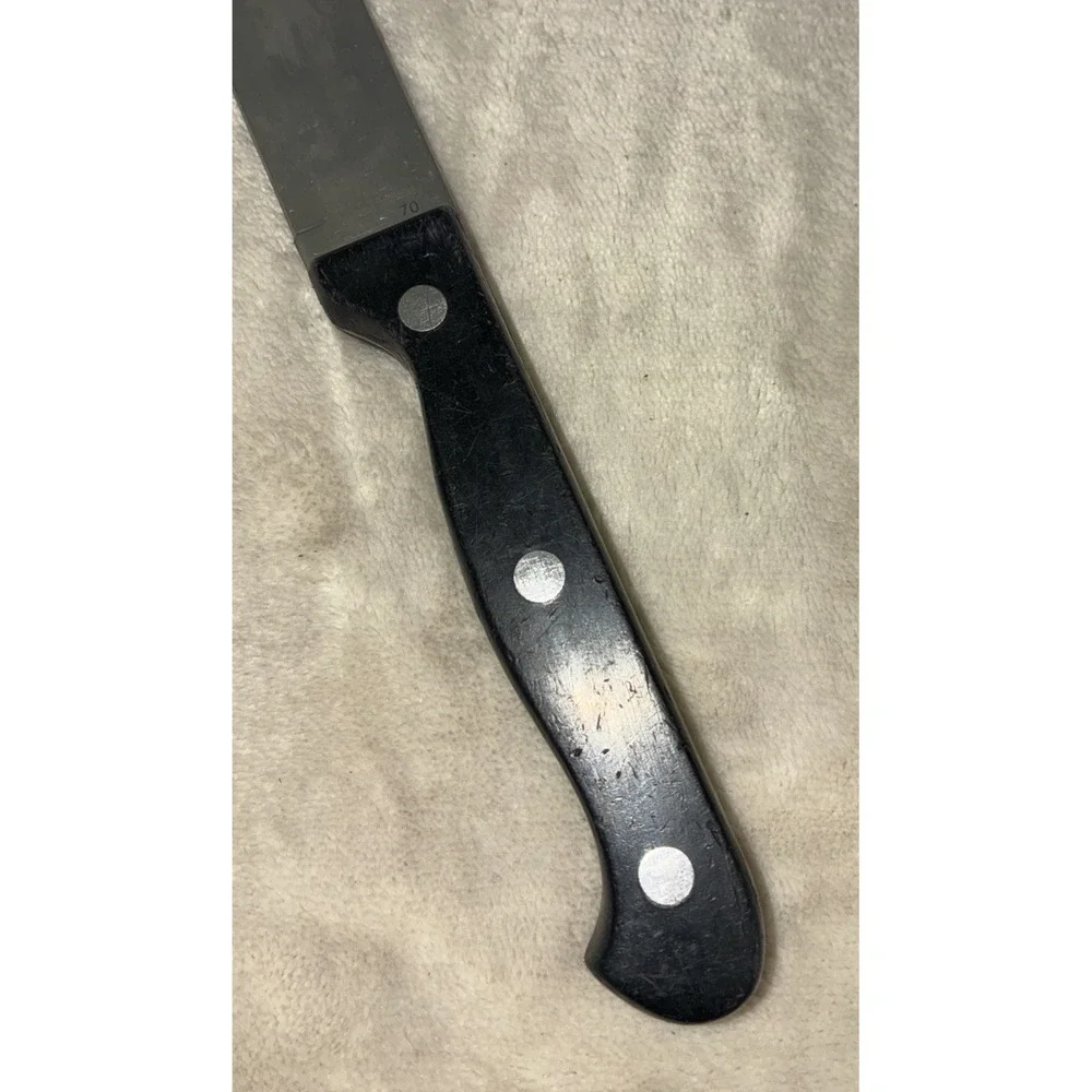 Vintage Steak Knife Serrated Black Handle Stainless Steel Mark 70 9.5
